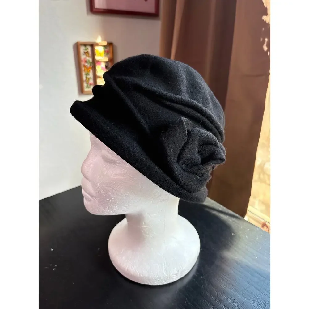 Parkhurst Wool Warm Winter Fall Hat- Womens OSFM- Flower Scrunchy Minimalist